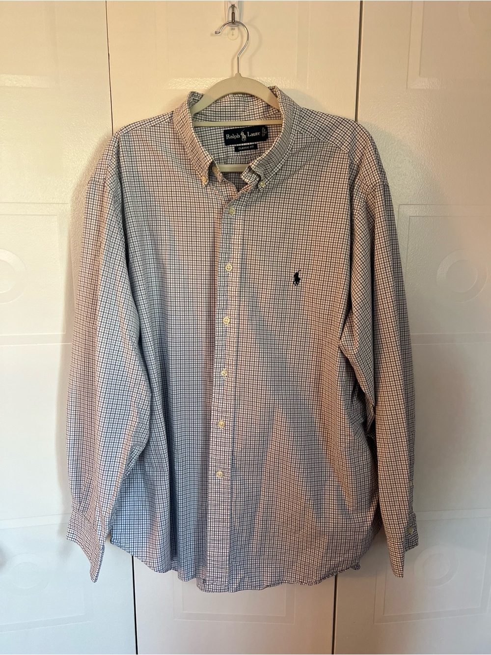 Ralph Lauren Men’s 100% Cotton Blue and White Check Button-Down Shirt Size L